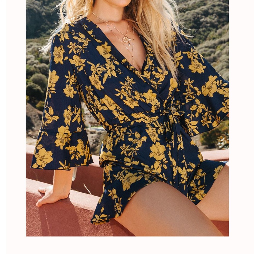 Navy Floral Kimono Playsuit
